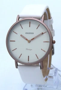 Oozoo Vintage Uhr Lederband Slimline sehr flach pinkgrey/white Ø40mm C7738L - Bild 1 von 2