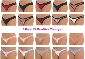 5 Pack Brazilian Thongs Multipack Of Knickers Sexy Black White Size 10 12 14 16 - Picture 1 of 32