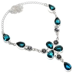 London Blue Topaz Gemstone Handmade 925 Sterling Silver Jewelry Necklace Size 18 - Picture 1 of 1