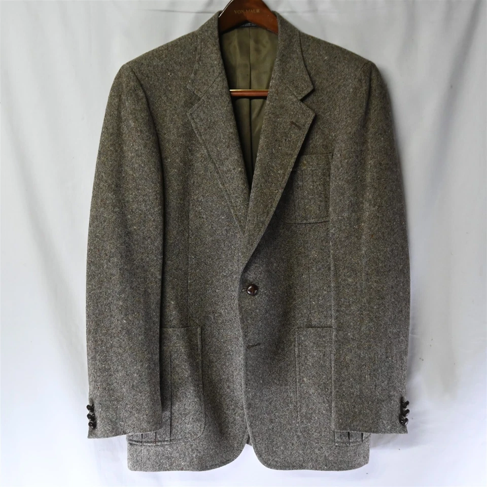 Vtg 90s 42R Brown Nailhead Fleck Tweed 2 Btn Blazer Suit Jacket Sport Coat - Image 1 of 4