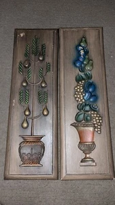 2 COLGANTES DE PARED de resina texturizada vintage de madera de burwood árbol en maceta 3D MCM 20" X 6" - Imagen 1 de 2