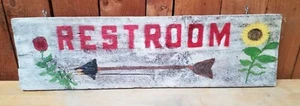 Insegna bagno in legno fienile vintage fatta a mano/dipinta rustica su 2 lati floreale e western - Foto 1 di 14