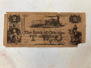 $2 The Bank of Chicago Illinois Antique Banknote from 1852 - Picture 1 of 3