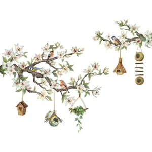 Window Stickers Bird on Tree Branch Glass Flower Decal Stickers Decorations - Picture 1 of 8