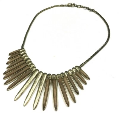 Collar LUCKY BRAND Latón Martillado y Madera 18" Tribal "Boho" Daga Oro Foto 1 de 4