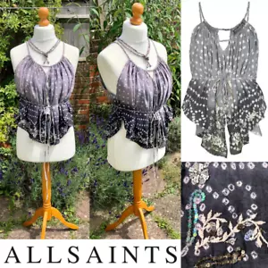 AllSaints NARNIA Summer Top, Embellished Sequins, GREY/LILAC Tie Dye UK 10 £169 - Picture 1 of 24