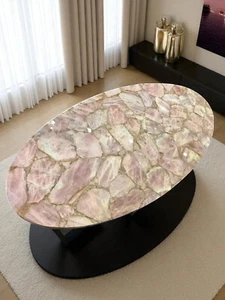 Mesa de comedor de cuarzo rosa ovalada de 24"x18" muebles de salón modernos para decoración de café - Imagen 1 de 7