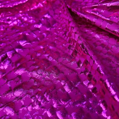 Metallic Animal Print Magenta Snake Nylon  Spandex Fabric 4 Way Stretch - Image 1 of 4