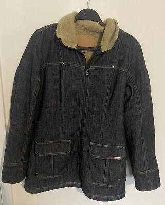 Guess Jacket Blue Denim Sherpa Lined Coat Pockets Size Medium Work Stylish - Image 1 of 4