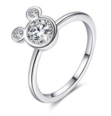 Anel de orelhas de Mickey Mouse tamanho 6 7 banhado a prata zircônia cúbica Disney fofo delicado - Imagem 1 de 4