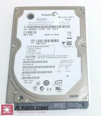 Seagate ST9160821AS 2.5" SATA 160GB HARD DRIVE DATE 07422 100398689 REV C PARTS - Image 1 of 4