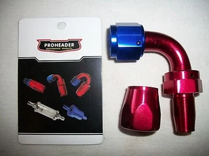 PRO HEADER REUSABLE SWIVEL HOSE ENDS-90°, AN-10, POLISHED, RED & BLUE FITTING - Bild 1 von 3