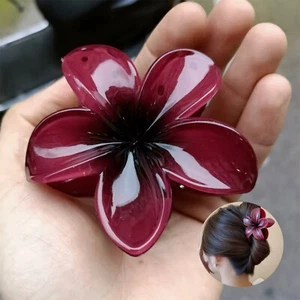 Wine Red Plumeria Gradient Hair Claw Clip Frangipani Elegant Flower Barrette - Picture 1 of 5