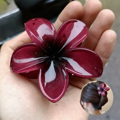 Wine Red Plumeria Gradient Hair Claw Clip Frangipani Elegant Flower Barrette - Image 1 of 4