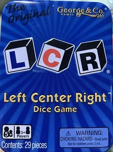 The Original LCR Gioco Dadi di Latta Blu Sinistro Centro Destro NUOVO SIGILLATO - Foto 1 di 2