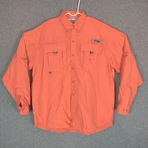 Columbia PFG Men Button Down Medium Solid Orange Long Sleeve Vented Embroidered - Picture 1 of 12