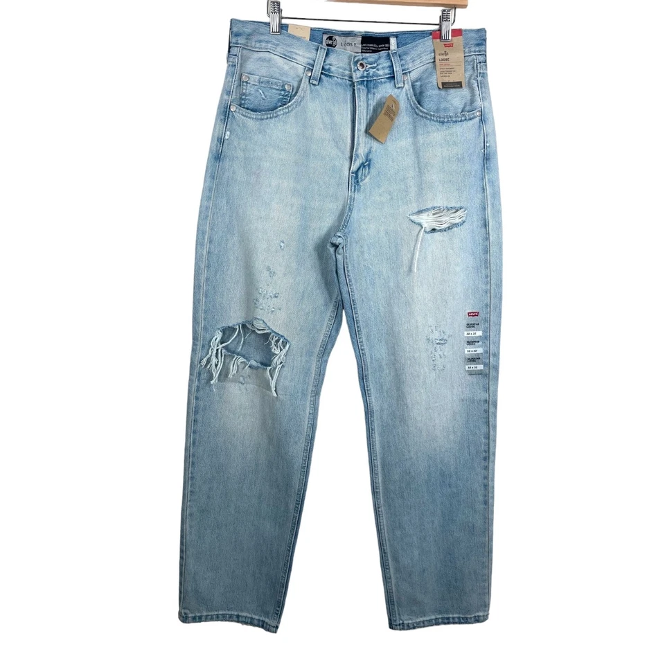 mens levi's silver tab loose tapered jeans 32x32 light distressed faded