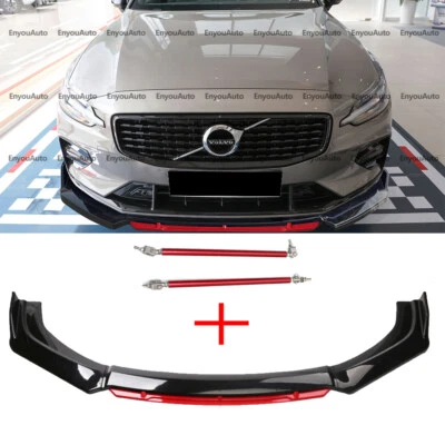 For Volvo S60 S80 S90 Front Bumper Lip Spoiler Splitter + Strut Rods Black Red Foto 1 de 4