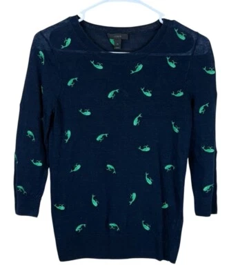 Suéter J Crew Bordado Ballenas Verdes 100% Lino Talla XS Náutico Preppy Coast Foto 1 de 4