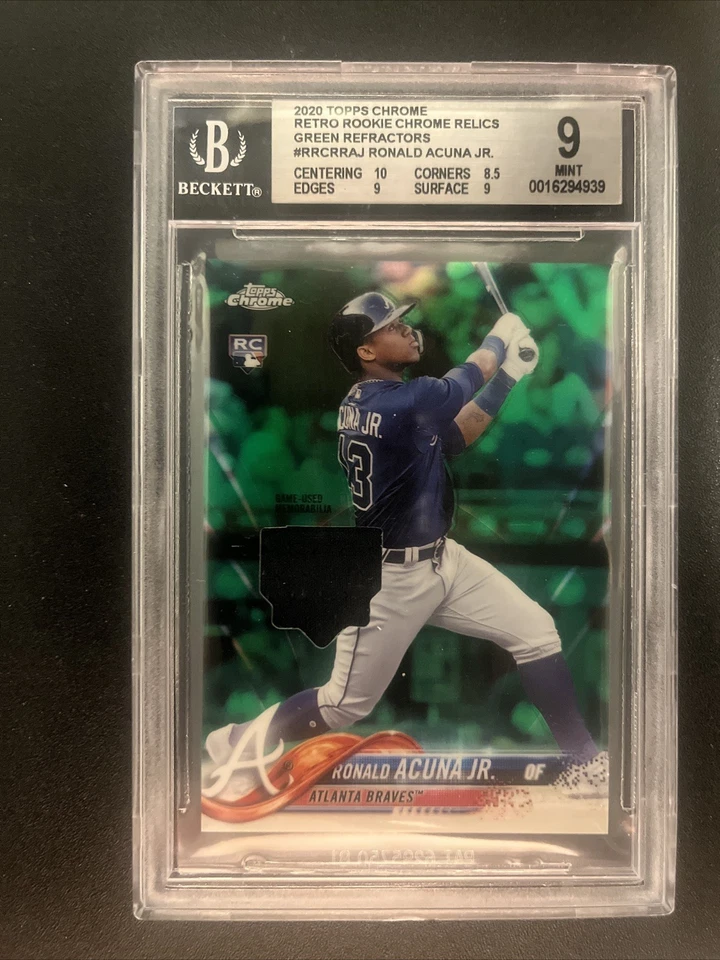 2020 Ronald Acuna Jr. Topps Chrome Retro Rookie Relics Green /99 (RC) #RRCRRAJ - Image 1 of 2