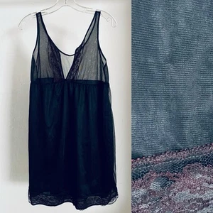 Vintage seidig schwarz Spitze getrimmt PIN-UP Stil Negligee Größe Small - Bild 1 von 9