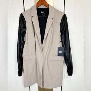 DKNY Mixed Media Longline-Jacke mit Kunstlederärmeln Größe M - Bild 1 von 8
