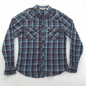 Salt Valley Western Shirt Mens Large Blue Plaid Snap Button Long Sleeve Cowboy - Picture 1 of 12
