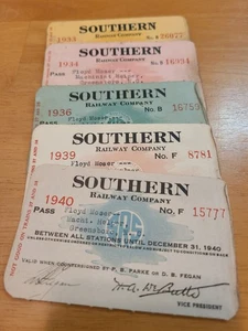 5 pases Southern Railway Company 1933,34,36,39 y 1940 ayudante de maquinista - Imagen 1 de 2