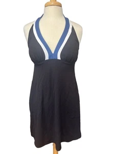TOMMY BAHAMA Black Blue White Halter One Piece Athletic Pocket Dress Size L - Picture 1 of 9
