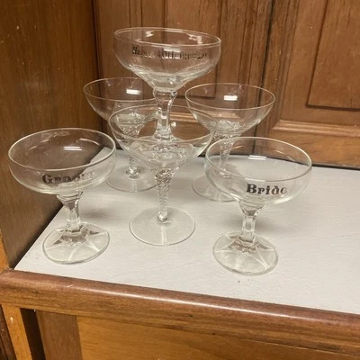 Wedding Bride And Groom & 40th B’Day & 3 Extra Champagne Toast Coupes Glasses - image 1 of 4