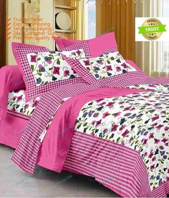 Sábana bajera doble de algodón estampada floral Jaipuri con 2 fundas de almohada 90x108 KING Foto 1 de 4