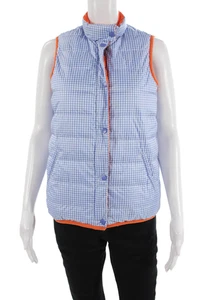 J. Mclaughlin Womens Check Reversible Puffer Vest Jacket Blue Orange Size S - Picture 1 of 7