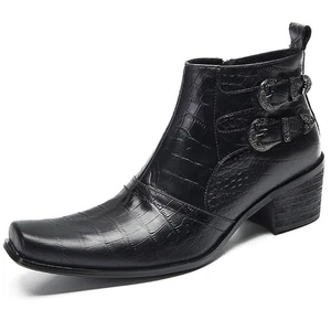 Herren Leder Stiefeletten Rock Stiefel Herrenschuhe Schwarz - Bild 1 von 8