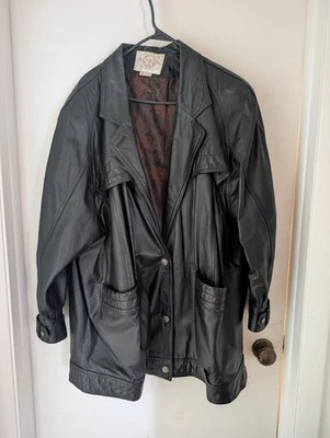 Abrigo Blazer Chaqueta Vintage Venezia 100% Cuero Negro Mujer’s Talla 22/24 Foto 1 de 4