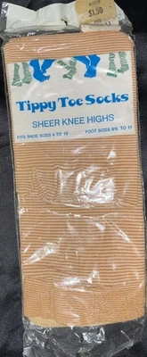 Calcetines De Colección Tippy Toes Puntera De Nylon Nuevo de Lote Antiguo Talla 8.5-11 Rayas Hasta la Rodilla EE. UU. Foto 1 de 4
