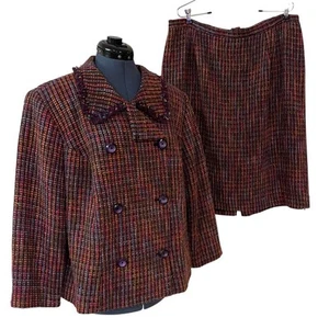 VTG Talbots Rainbow Boucle Tweed Double Breasted Jacket Skirt 18W Old Money Suit - Picture 1 of 21