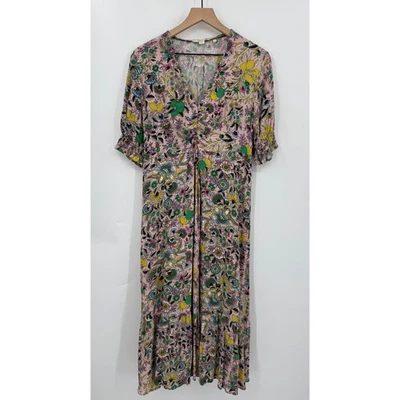 Boden Dress Womens 12 Pink Yellow Floral Fruit Print Midi Long Colorful - Image 1 of 4