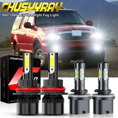 Combo de 4 faros LED + faros antiniebla 6000K para Lincoln Navigator 1998-2002 Foto 1 de 4