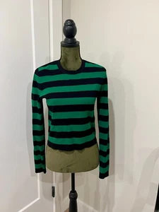 Veronica Beard Striped Sweater Women’s Small Green Black Long Sleeve Knit Crewne - Picture 1 of 8