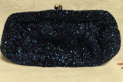  Cartera con Cuentas Art Deco Azul Cobalto Belga Bolso sin asas Accesorio de Noche Foto 1 de 4