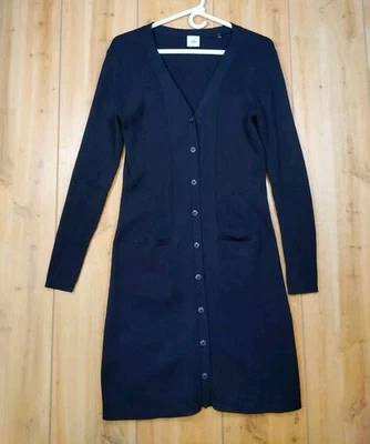 Vestido Suéter Cabi Acanalado Medio Azul Marino Oscuro Cuello en V Abotonado Clásico Academia Foto 1 de 4