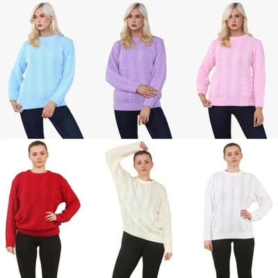 Womens Jumper Sweater Thick Knitted Long Sleeve Crew Neck Chain Link Pattern - Image 1 of 4