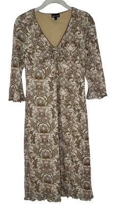 Vestido Cottagecore Vintage Años 90 Sello Húmedo Marrón Paisley Hada Manga Acampanada Talla L Foto 1 de 4