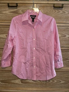 Lauren Ralph Lauren Pink Gingham Check Non Iron Cotton Shirt Women’s Medium EUC - Picture 1 of 4