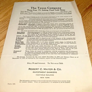 1920 THE TEXAS COMPANY / TEXACO Sinking Fund Gold Notes Prospectus - Picture 1 of 4