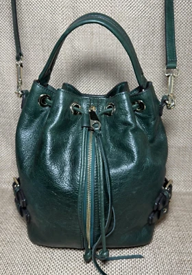 Bolso Bandolera REBECCA MINKOFF Moto VERDE Cuero Hebillas Cubo Cordón Difícil de Encontrar Foto 1 de 4