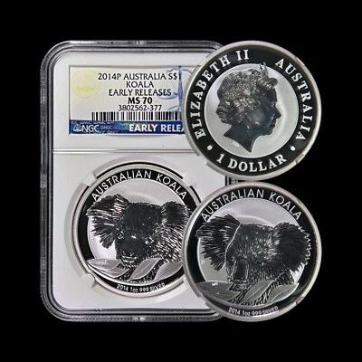 AUSTRALIA. 2014, Dollar, Silver - NGC MS70 - Top Pop 🥇 Koala and Leaves 🐨 RARE - Image 1 of 4