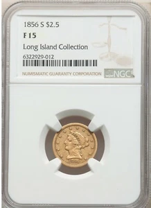 1856-S LIBERTY GOLD $2.5 QUARTER EAGLE NGC F15 - Picture 1 of 4