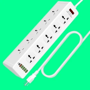 Adaptador de enchufe de EE. UU. a Japón, adaptador de toma de 2 clavijas a 3 clavijas con 10 tomas, 6 USB - Imagen 1 de 1