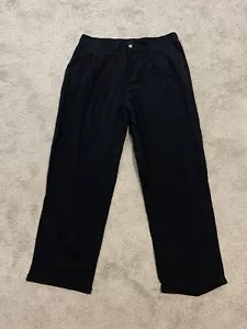 Linen Blend Flat Front Wide Leg Pants Womens size XL Black Elastic Back Pockets - Picture 1 of 19